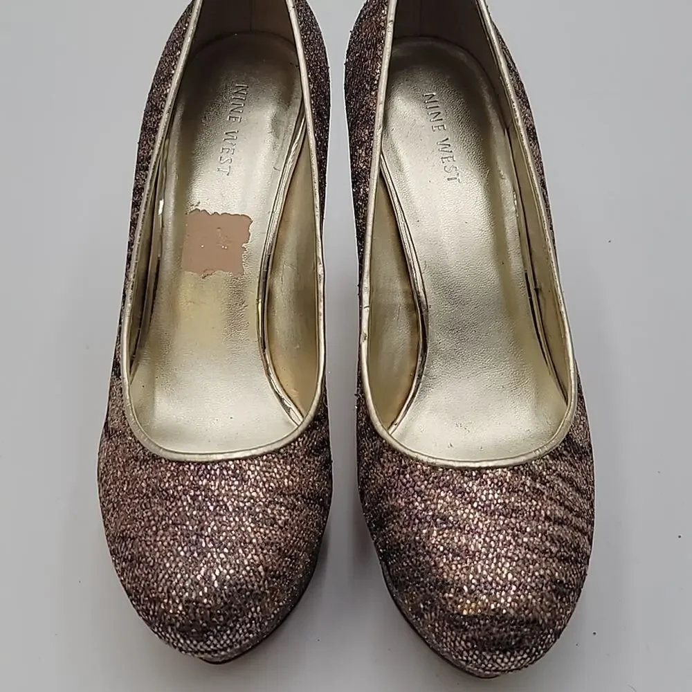 NINE WEST sz9.5 Mendoza Platform Glitter Tiger Stripe Stilettos BLINGGGGG